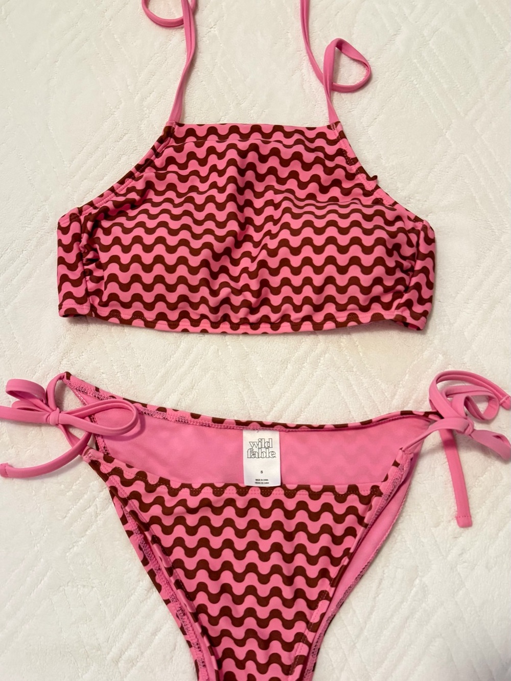 wild fable Pink and Brown Wavy-Print Bikini Set